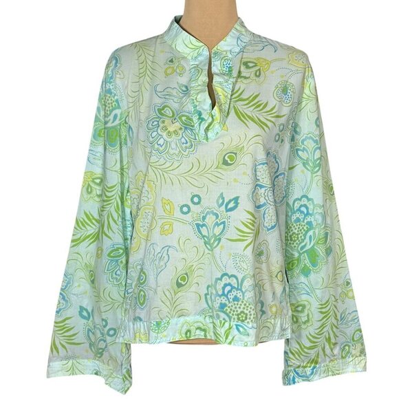 Victoria’s Secret Tops - VTG Victoria’s Secret Boho Floral Top Sz.M Green Fine Cotton Peasant Coastal